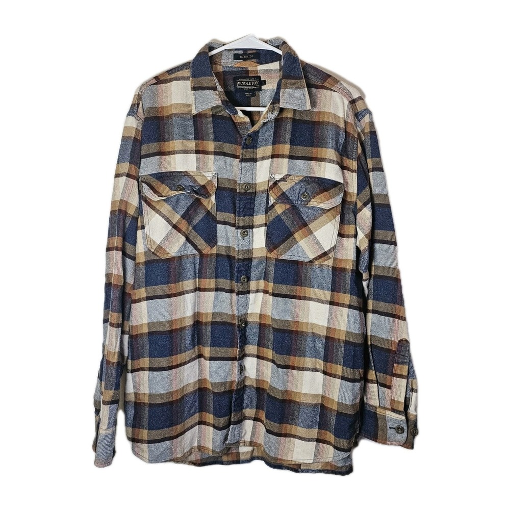 Pendleton Flannel Shirt Burnside Mens Large Plaid Long Sleeve Double Brushed